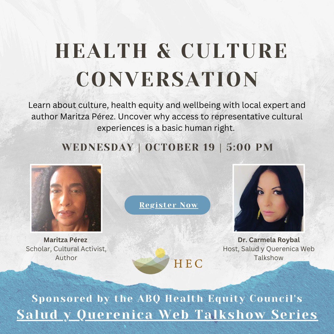 Health and Culture Conversation, an invitation with headshots of Loida Maritza Perez and Doctor Carmela Roybal