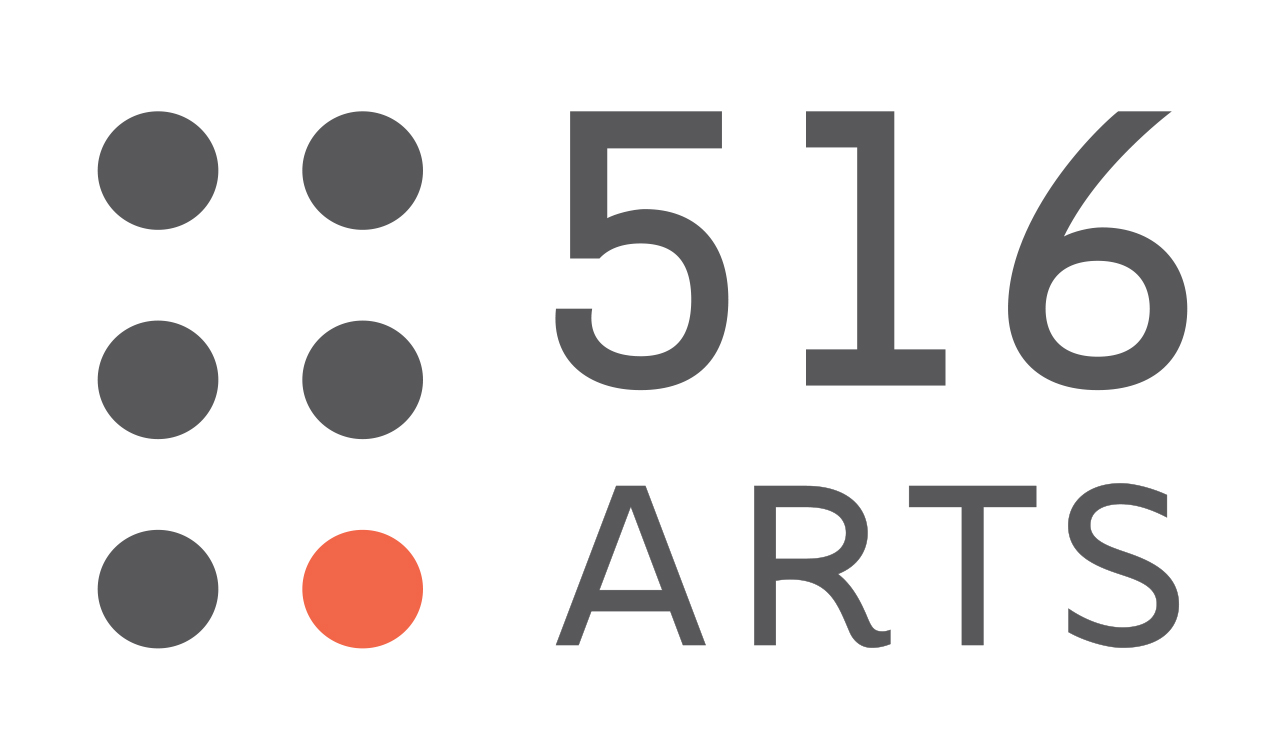 516 Arts logo with five gray dots and one orange dot