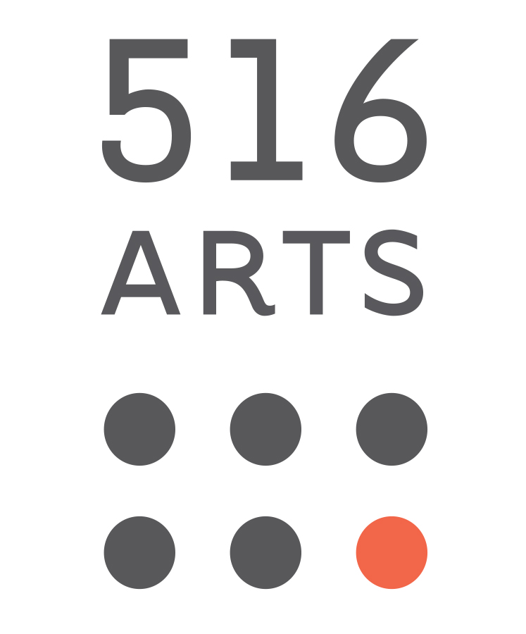 516 Arts logo with five gray dots and one orange dot