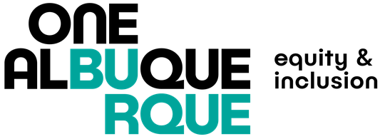 One Albuquerque arts and culture logo in black with Burque in teal White background